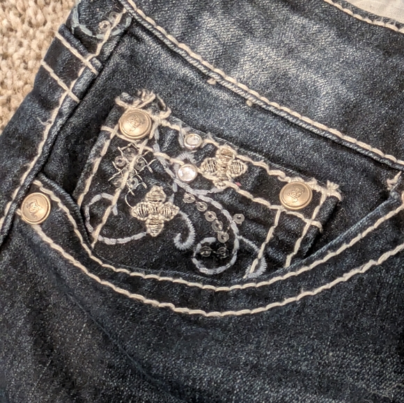 Women's Love Indigo Dark Wash Capris Denim Blue Jeans Stretch Sz: 4 Design Pants - Picture 11 of 14